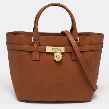 Pre Owned Michael Kors Brown Leather Hamilton Moderne Tote