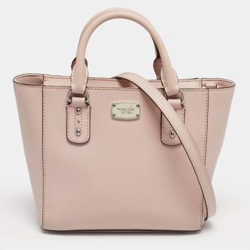 Pre Owned Michael Kors Light Pink Leather Top Zip Tote