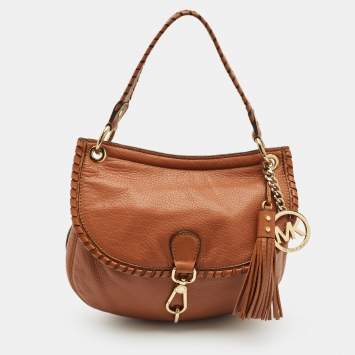Pre Owned Michael Kors Brown Leather Tassel Braided Flap Hobo