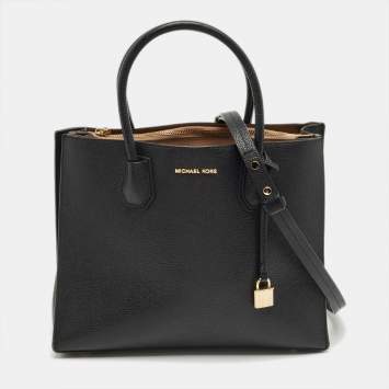 Pre Owned Michael Kors Black Leather Large Mercer Tote
