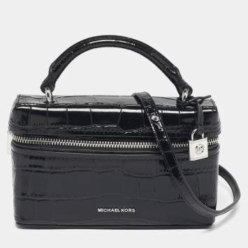 مملوكة مسبقًا Michael Kors Black Croc Embossed Leather Jana Top Handle Bag