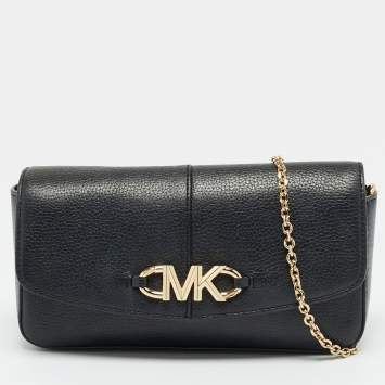 Pre Owned Michael Kors Izzy Large Black Leather Chain Clutch