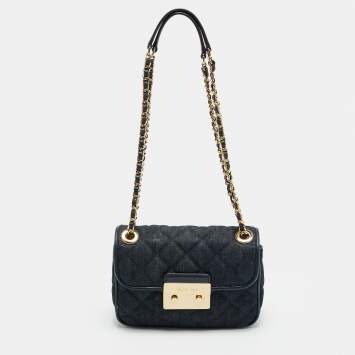 Pre Owned Michael Kors Sloan Small Navy Blue Quilted Denim Shoulder Bag