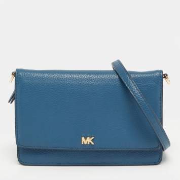 Pre Owned Michael Kors Mott Blue Leather Phone Crossbody Bag