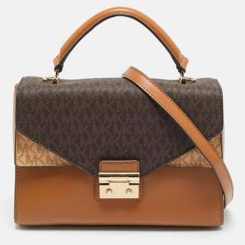 مملوكة مسبقًا Michael Kors Sloan Flap Brown Signature Coated Canvas and Leather Top Handle Bag
