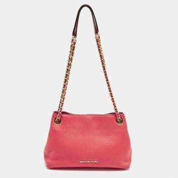 Pre Owned Michael Kors Jet Set Chain Coral Pink Leather Shoulder Bag