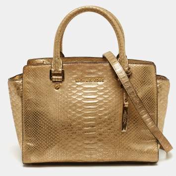 مملوكة مسبقًا Michael Kors Selma Medium Gold Python Embossed Leather Tote