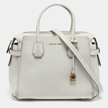 Pre Owned Michael Kors Belted Mercer Small White Leather Satchel