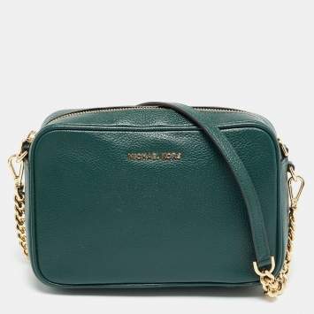 Pre Owned حقيبة مايكل كورس جت سيت كاميرا جلدية خضراء بحزام كروس بودي