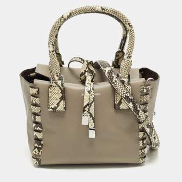 Pre Owned Michael Kors Miranda Mini Beige/Cream Leather and Python Trim Tote