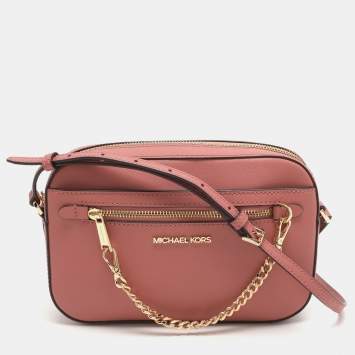 Pre Owned Michael Kors Jet Set Pink Leather Crossbody Bag