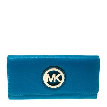 Pre Owned Michael Kors Blue Leather Fulton Flap Wallet