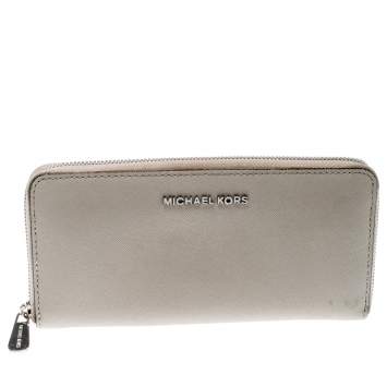 Pre Owned Michael Kors Grey Saffiano Leather Zip Around Wallet
