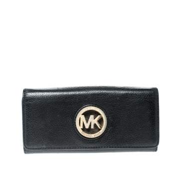 Pre Owned Michael Kors Black Leather Fulton Wallet