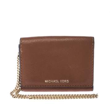 Pre Owned Michael Kors Brown Leather Flap Compact Wallet