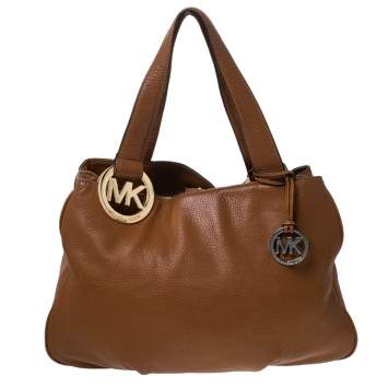 Pre Owned Michael Kors Tan Leather Falcon Charm Tote