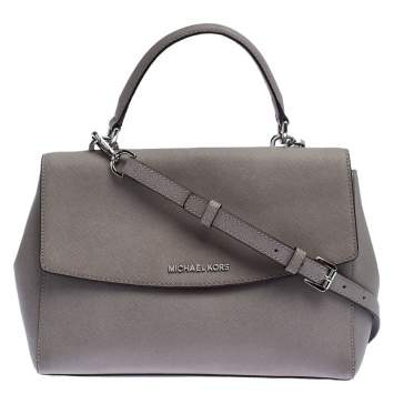 Pre Owned Michael Kors Grey Leather Ava Top Handle Bag