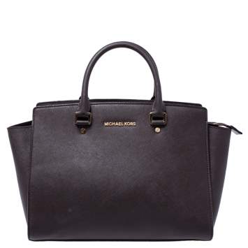 Pre Owned MICHAEL Michael Kors Dark Brown Saffiano Leather Medium Selma Tote