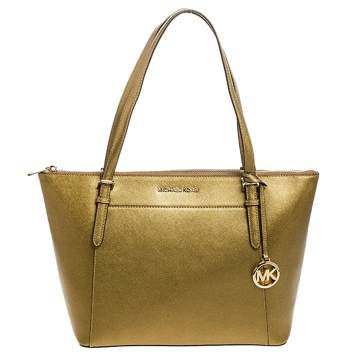 Pre Owned Michael Kors Gold Leather Large Ciara Tote