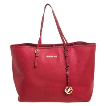 Pre Owned Michael Kors Burgundy Leather Jet Set Travel Tote