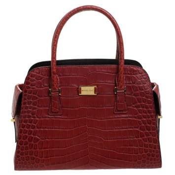 Pre Owned Michael Kors Red Croc Embossed Leather Gia Satchel