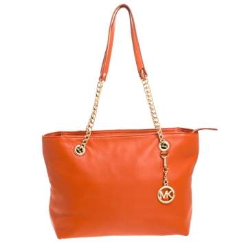 Pre Owned MICHAEL Michael Kors Orange Leather Jet Set Chain Tote