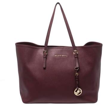 Pre Owned Michael Kors Burgundy Leather Jet Set Tote