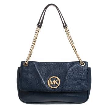Pre Owned MICHAEL Michael Kors Blue Leather Flap Shoulder Bag