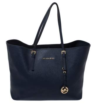 Pre Owned Michael Kors Blue Leather Jet Set Travel Tote