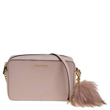 Pre Owned Micheal Kors Powder Pink Leather Jet Set Crossbody Bag with Charm