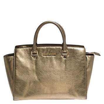 Pre Owned MICHAEL Michael Kors Gold Leather Large Selma Satchel