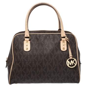 Pre Owned MICHAEL Michael Kors Brown Coated Canvas and Leather Cindy Dome Satchel