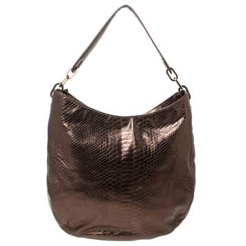 Pre Owned Michael Michael Kors Metallic Snake Effect Leather Lillie Hobo