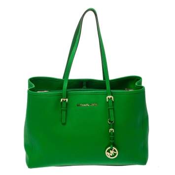 Pre Owned Michael Kors Green Leather Jet Set Travel Tote 