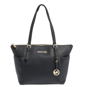 Pre Owned MICHAEL Michael Kors Black Saffiano Leather Top-zip Jet Set Tote