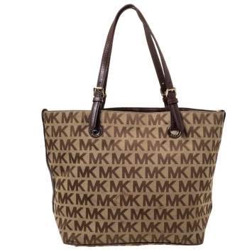 Pre Owned Michael Kors Beige/Brown Canvas and Leather Tote