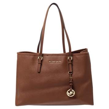 Pre Owned MICHAEL Michael Kors Tan Leather Jet Set Travel Tote