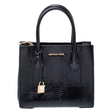 Pre Owned Michael Kors Black Snakeskin Small Mercer Tote