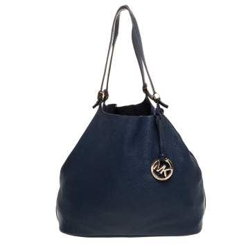 Pre Owned Michael Kors Navy Blue Leather Large Colgate Grab Shoulder Bag