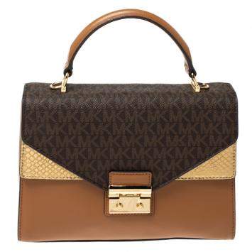 Pre Owned Michael Kors Tri Color Monogram Coated Canvas and Leather Kinsley Top Handle Bag