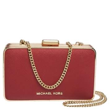 Pre Owned Michael Kors Red Leather Elsie Box Chain Clutch