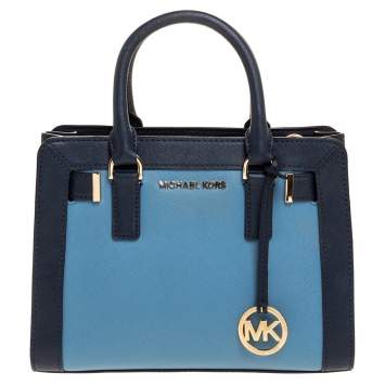 Pre Owned Michael Kors Two Tone Blue Saffiano Leather Small Dillon Tote
