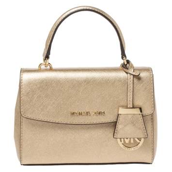 Pre Owned Michael Kors Metallic Gold Leather Mini Ava Top Handle Bag