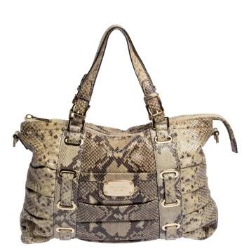 Pre Owned Michael Kors Beige Python Effect Leather Satchel