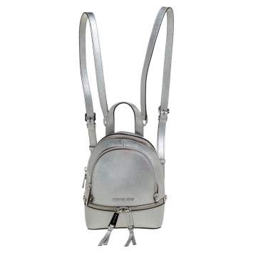 Pre Owned Michael Kors Silver Leather Mini Rhea Backpack