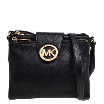 Pre Owned Michael Kors Black Leather Fulton Crossbody Bag