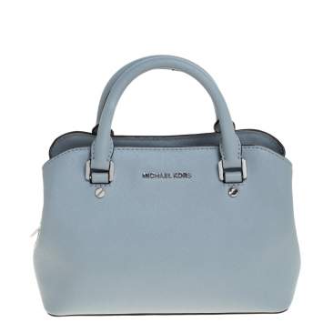 Pre Owned Michael Kors Powder Blue Saffiano Leather Small Savannah Satchel
