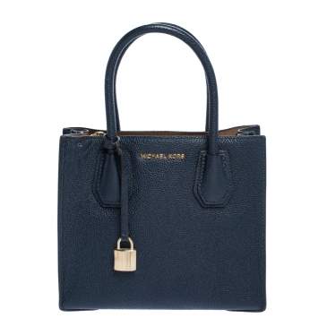 Pre Owned Michael Kors Navy Blue Leather Mini Mercer Tote