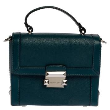 Pre Owned Michael Kors Dark Teal Leather Small Jayne Top Handle Bag