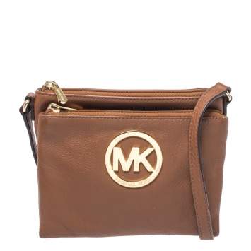 Pre Owned Michael Kors Brown Leather Fulton Crossbody Bag